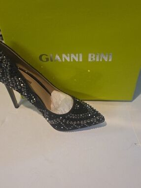 Gianni Bini Black Crystal-Studded Pointed Toe Stiletto